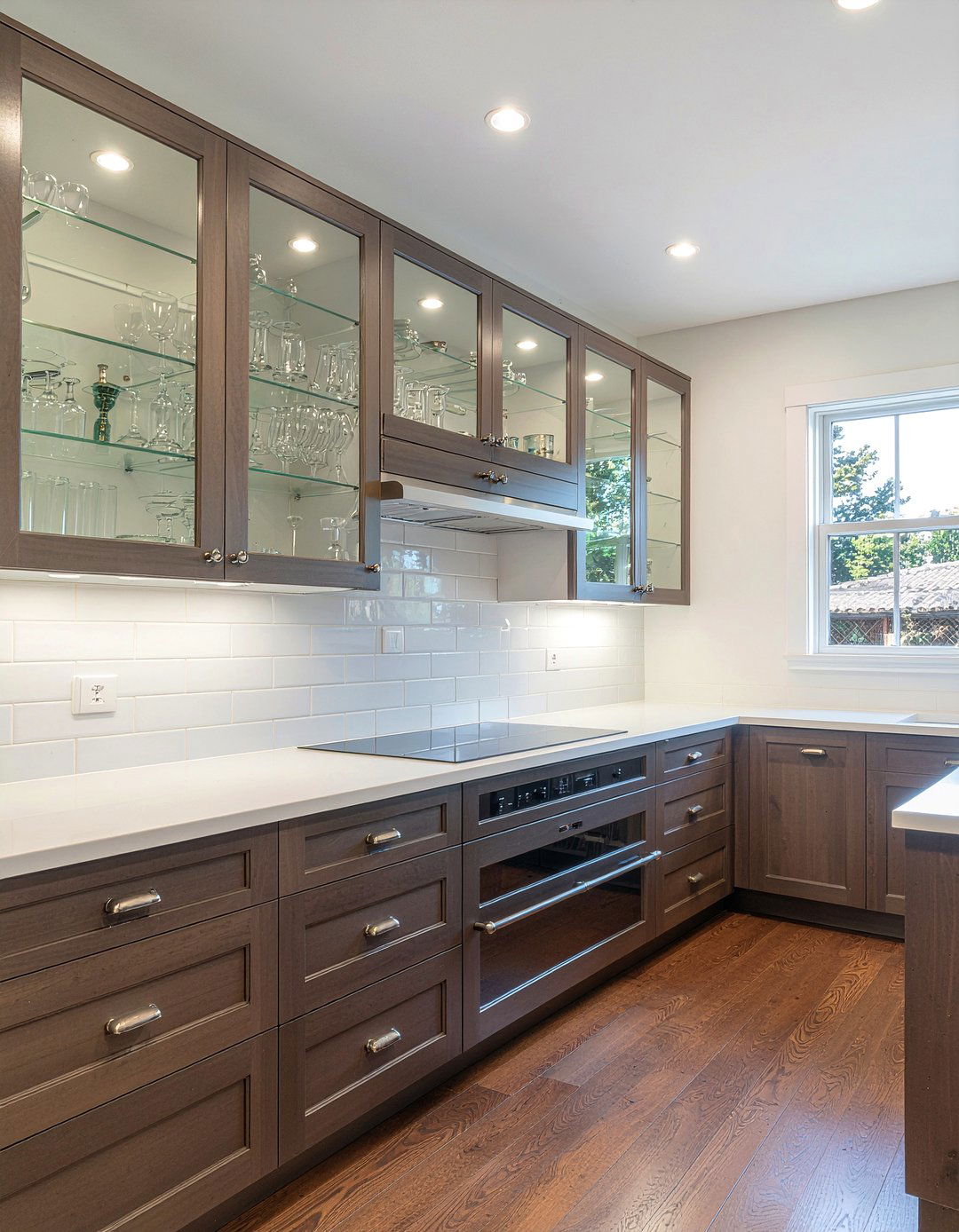 Double Stack Glass Cabinets - 30 glass front kitchen cabinet ideas