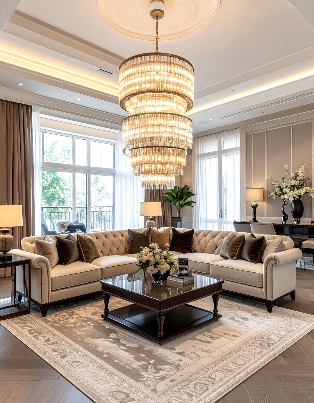 Double Tier Chandelier - 30 living room chandelier ideas