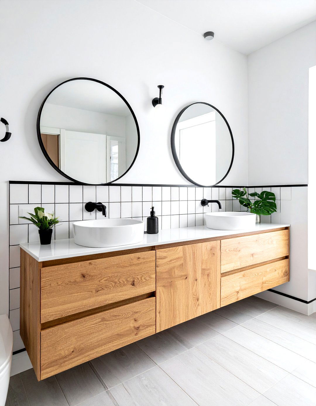 Double Vanity Black Grout Bathroom - 30 black grout bathroom ideas