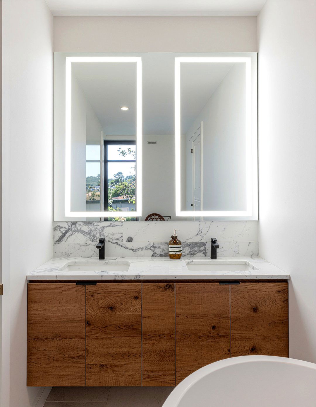 Double Vanity Lighted Mirror - 30 lighted mirror bathroom ideas