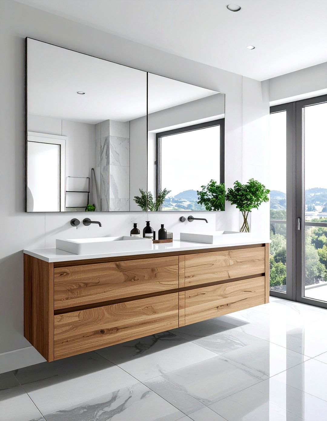 Double Vanity Mirror - 30 natural light bathroom ideas