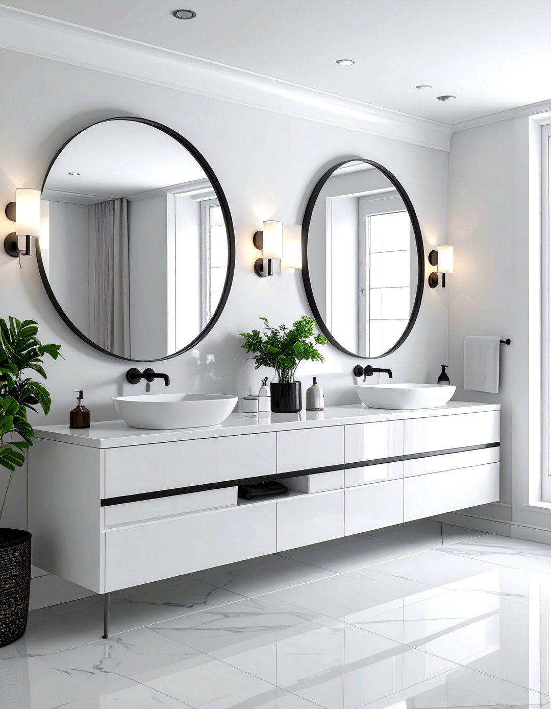 Double Vanity Round Mirrors - 30 round mirror ideas