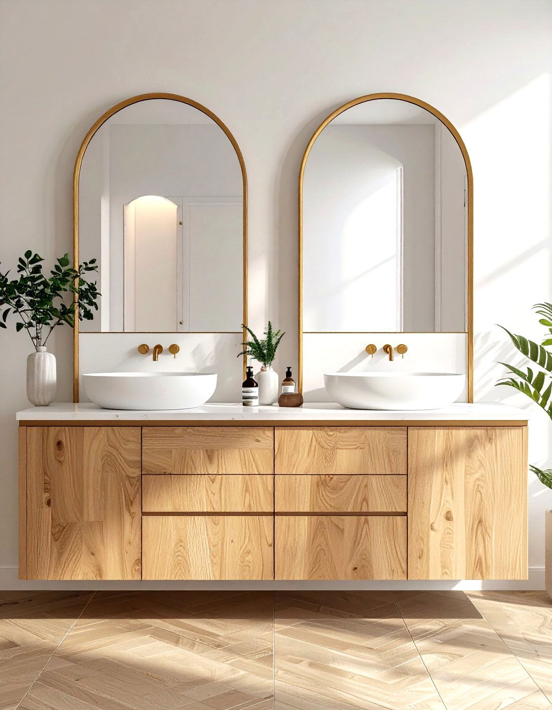 Double Vanity With Arch - 30 Moroccan bathroom ideas