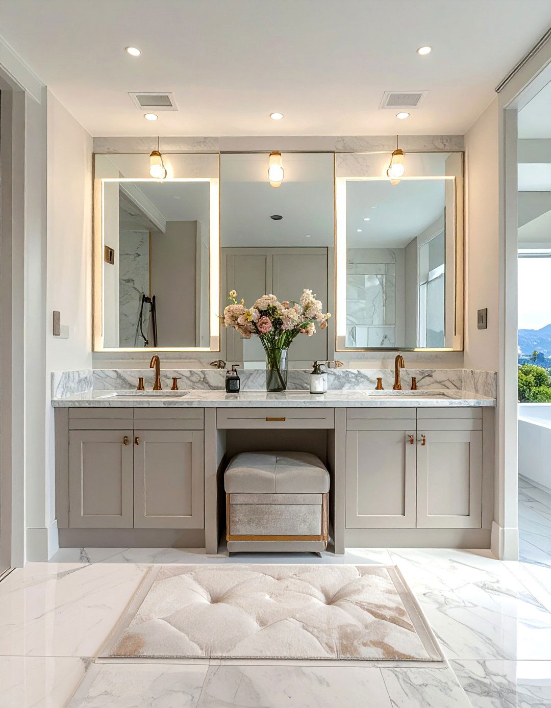 Double Vanity With Seating - 30 bathroom window seat ideas