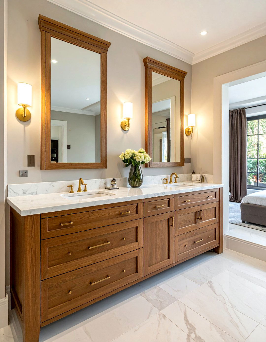 Double Wood Vanity - 30 wood vanity bathroom ideas