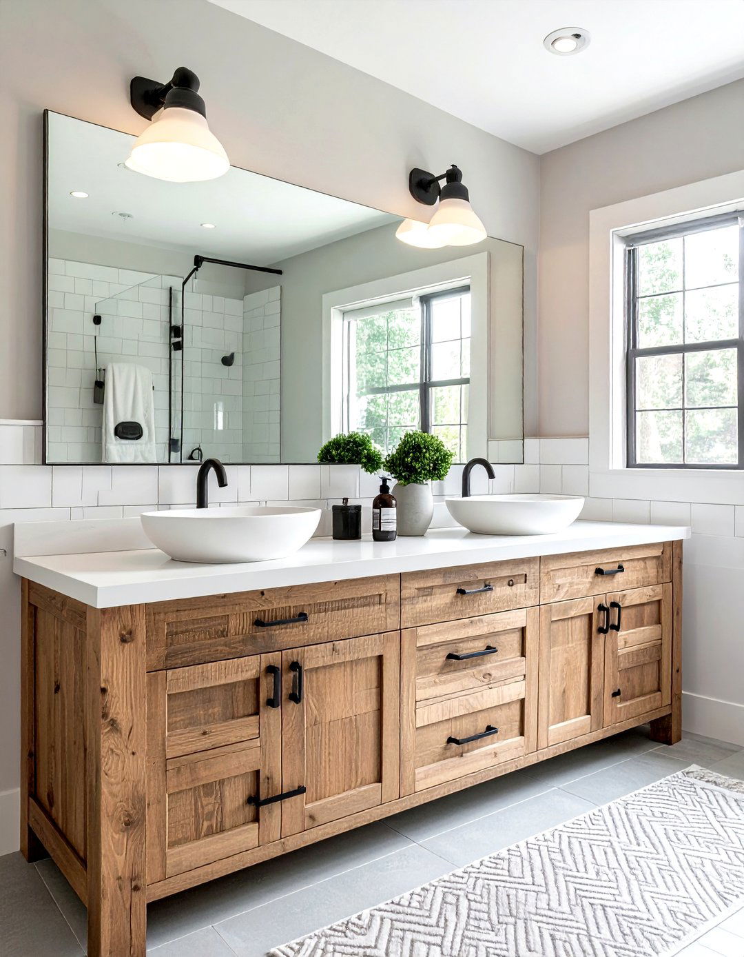 Double Wood Vanity - 30 farmhouse bathroom ideas