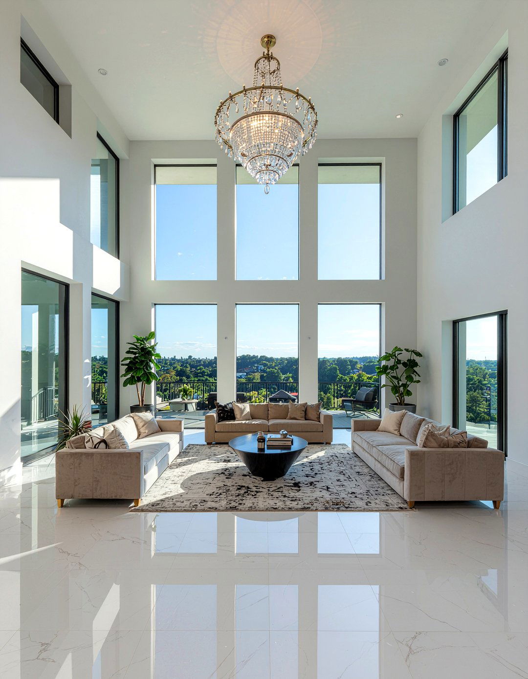 Double height ceiling living room - 30 mansion living room ideas