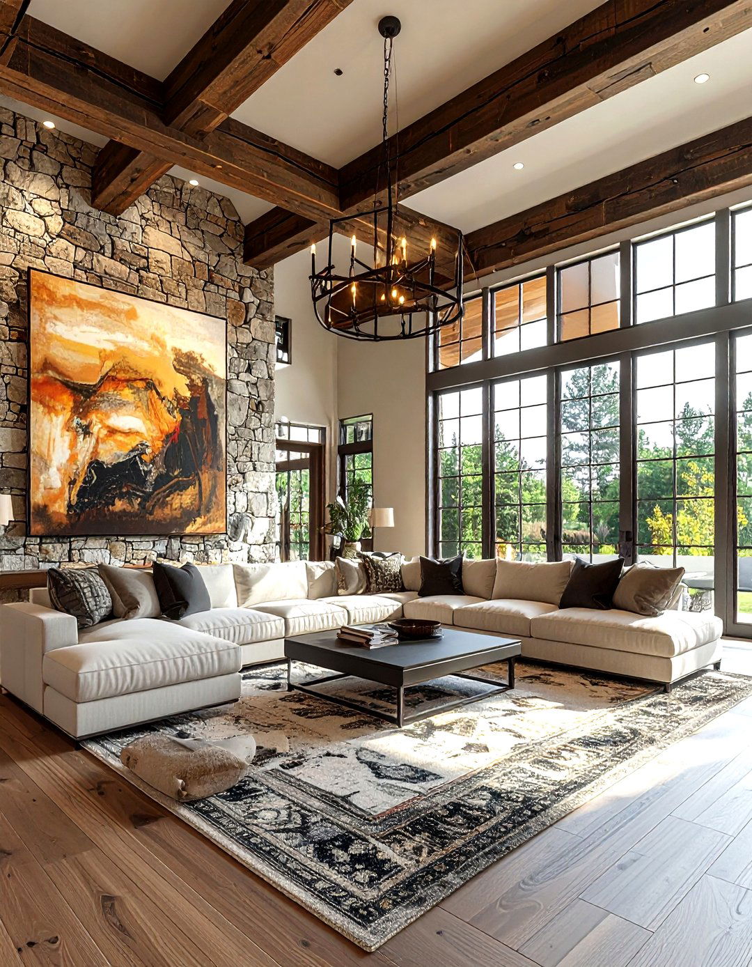 Double height living room beams - 30 living room beam ideas