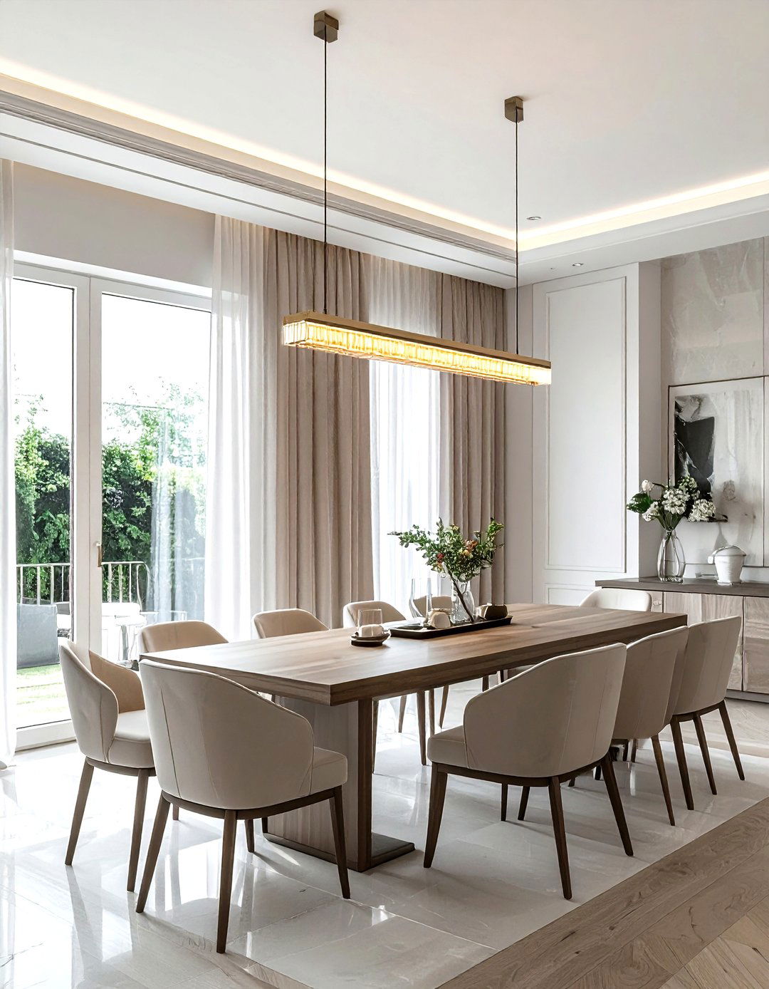 Double linear chandelier setup - 30 linear chandelier dining room ideas