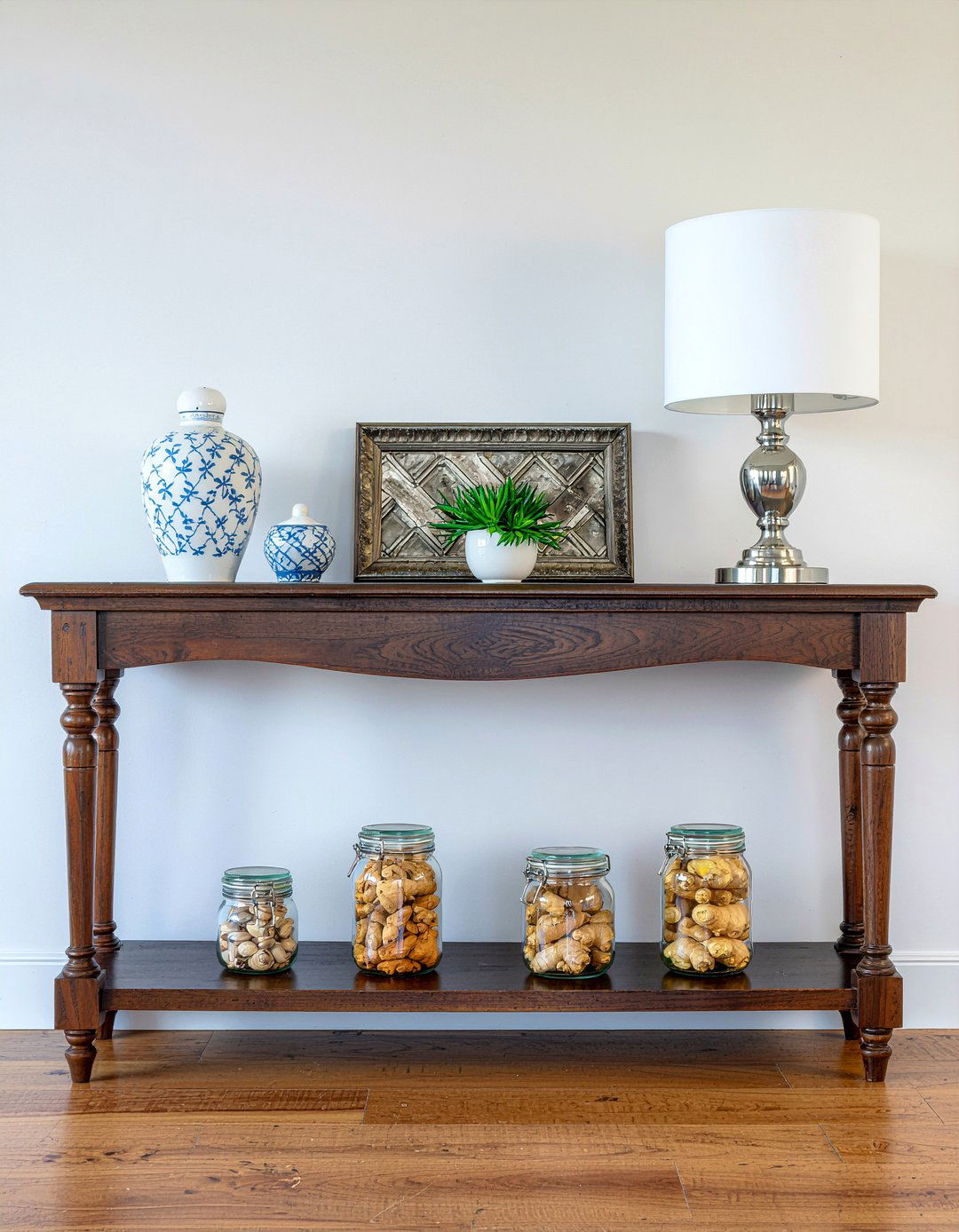 Double shelf console - 30 living room entry table ideas