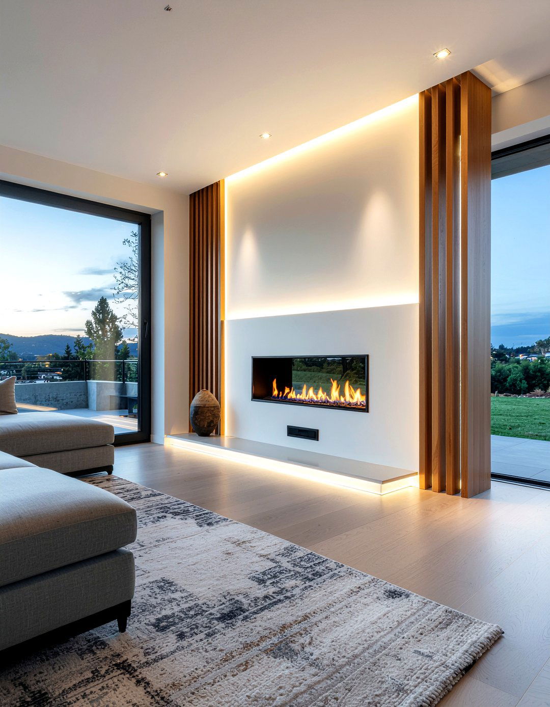 Double sided fireplace accent wall - 30 living room double sided fireplace ideas