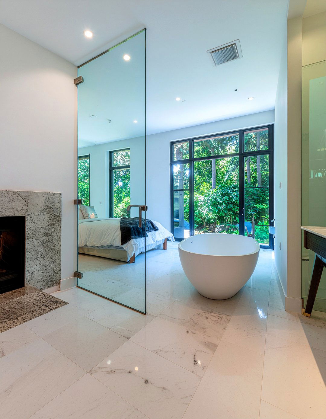 Double sided fireplace bathroom - 30 bathroom fireplace ideas