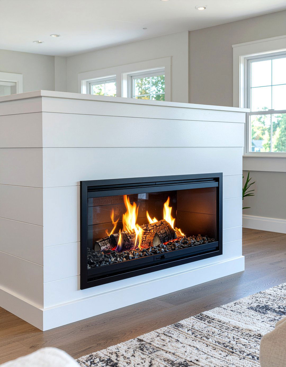 Double sided gas fireplace insert - 30 living room double sided fireplace ideas
