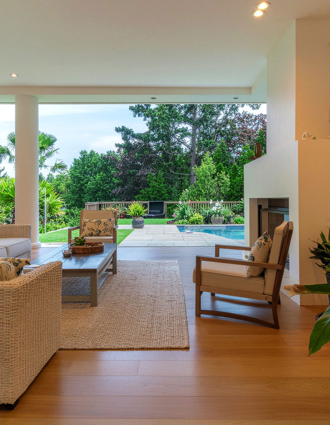 Double sided outdoor indoor fireplace - 30 living room double sided fireplace ideas