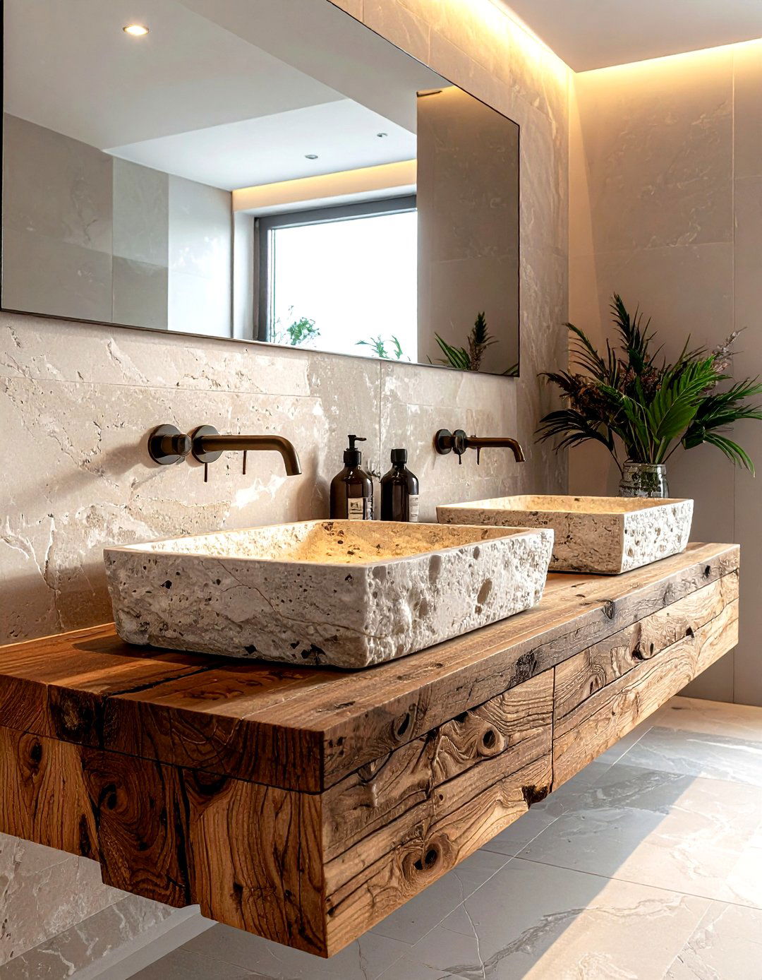 Double stone vessel sink - 30 Mediterranean bathroom ideas