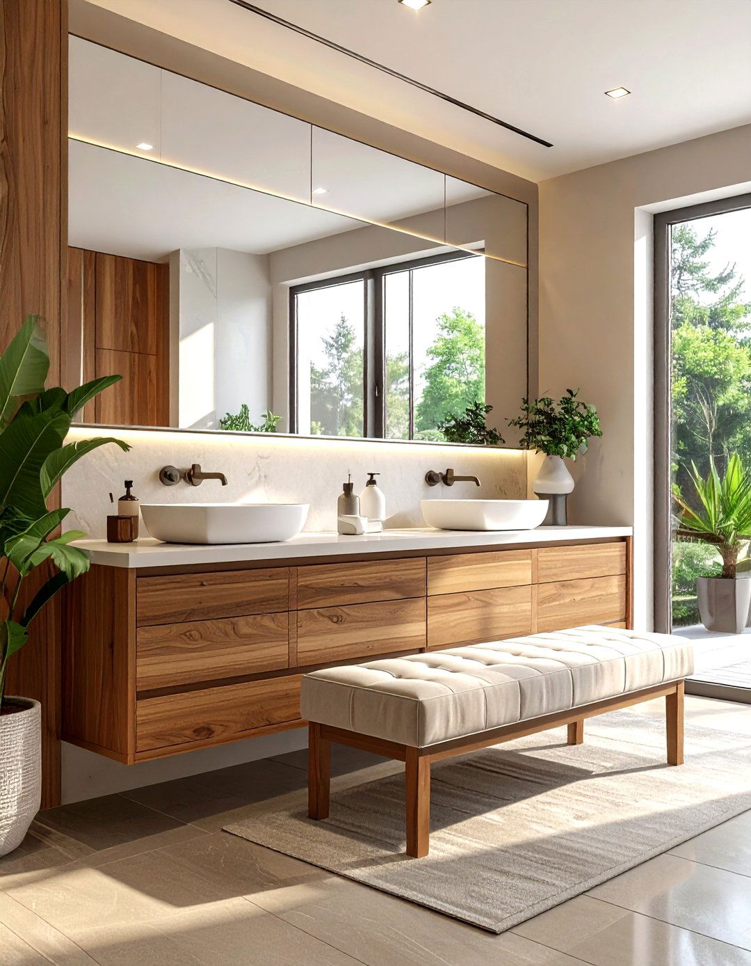 Double vanity bench - 30 bathroom seating arrangements ideas