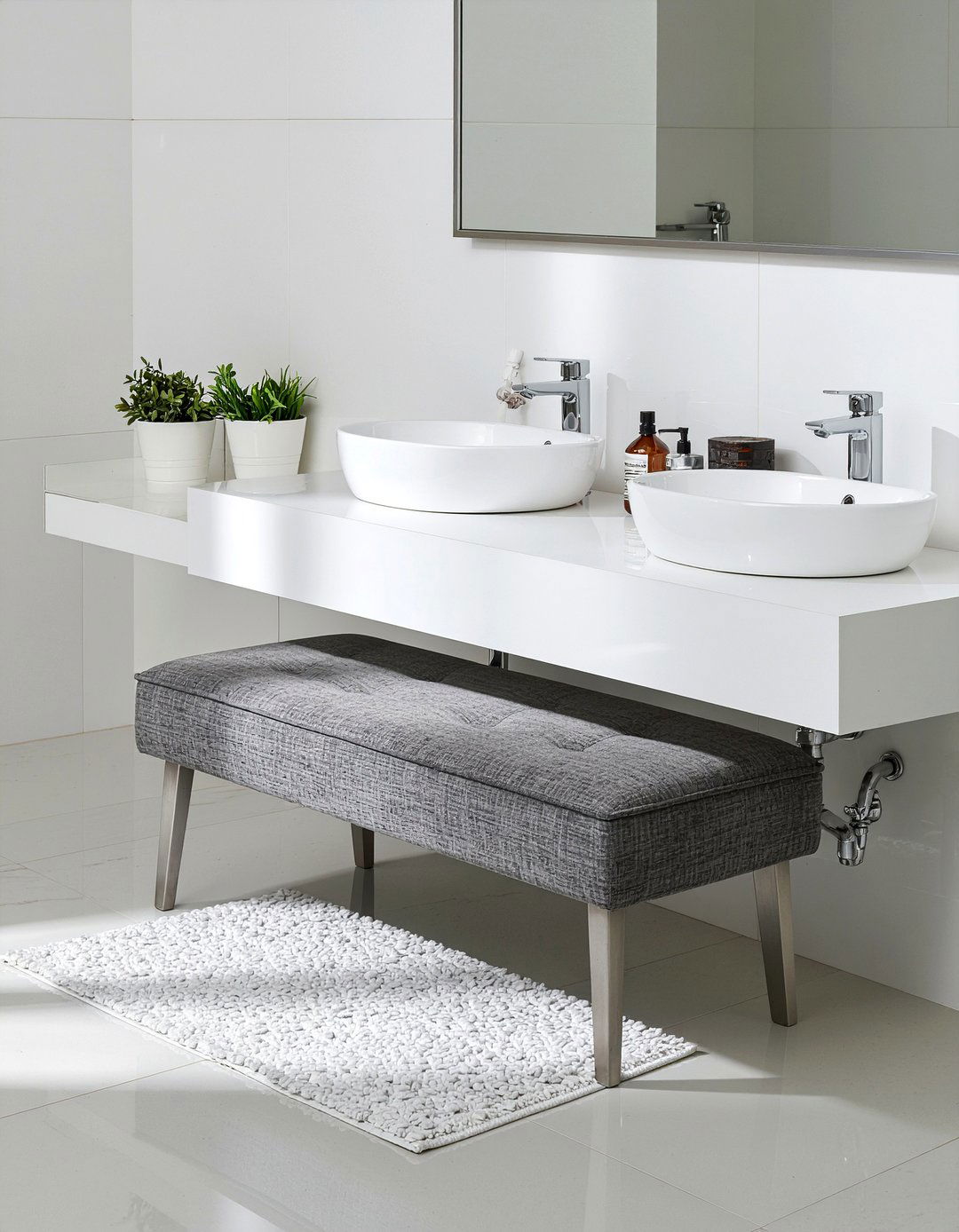 Double vanity bench - 30 bathroom bench seating ideas