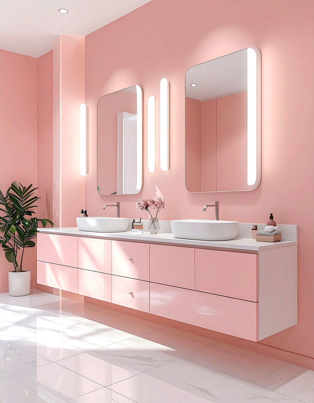 Double vanity blush bathroom - 30 blush and white bathroom ideas
