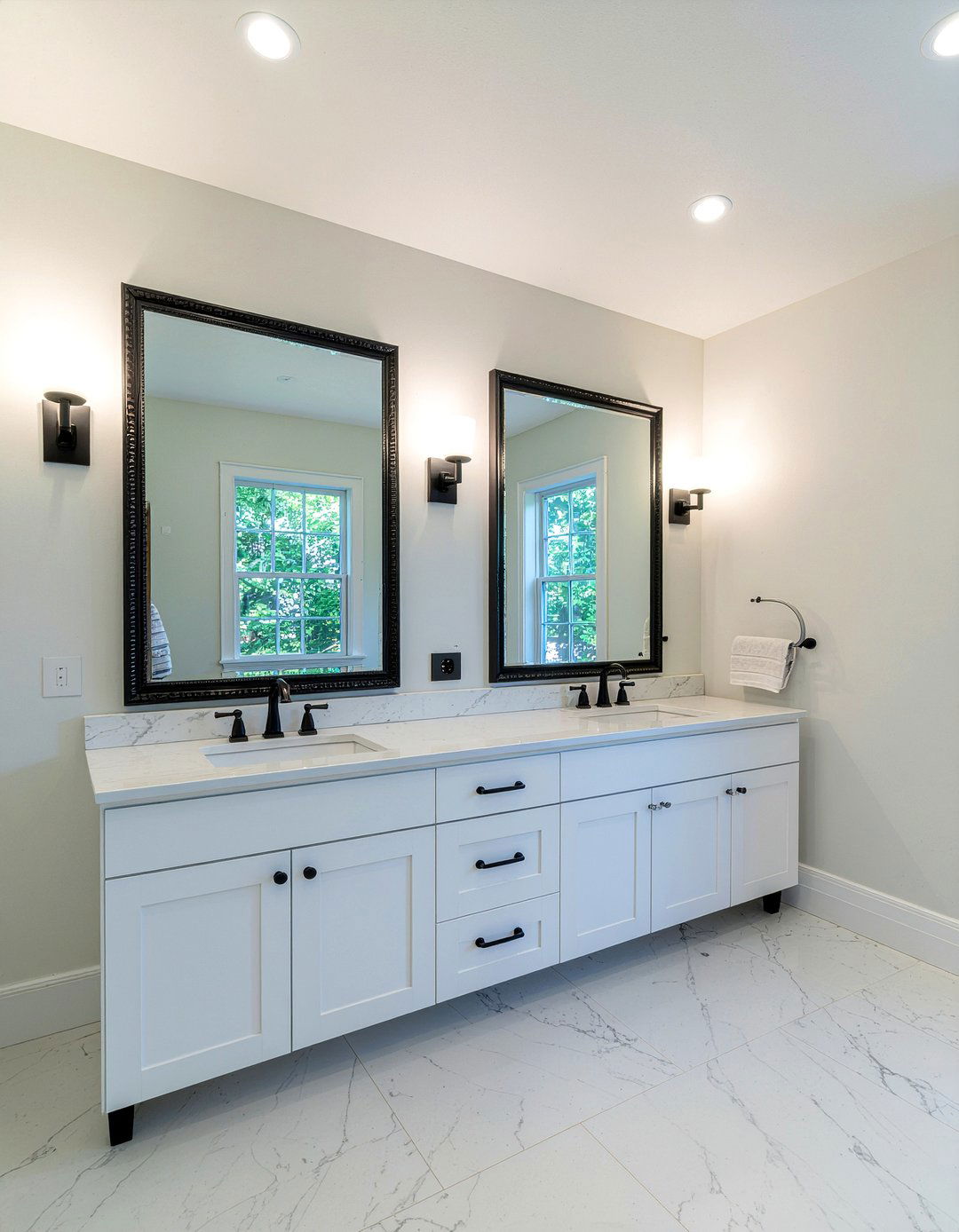 Double vanity framed mirror - 30 framed bathroom mirror ideas
