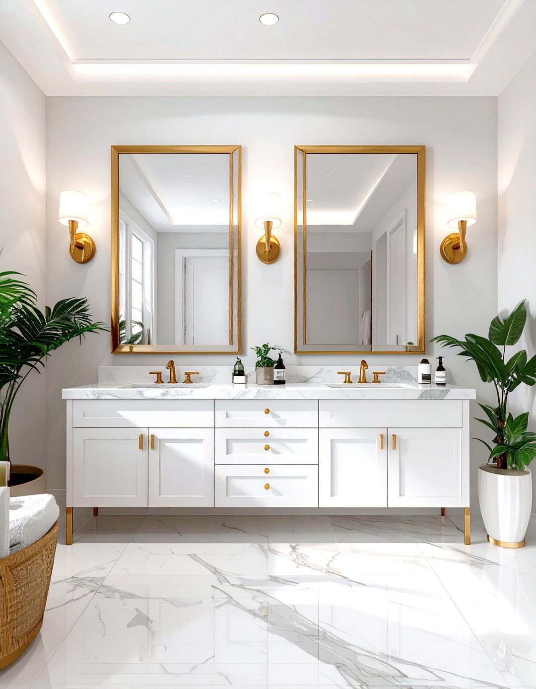 Double vanity gold and white bathroom - 30 gold and white bathroom ideas