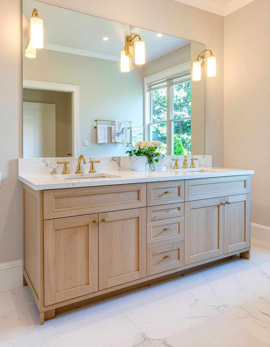 Double vanity marble top - 30 master bath remodel ideas