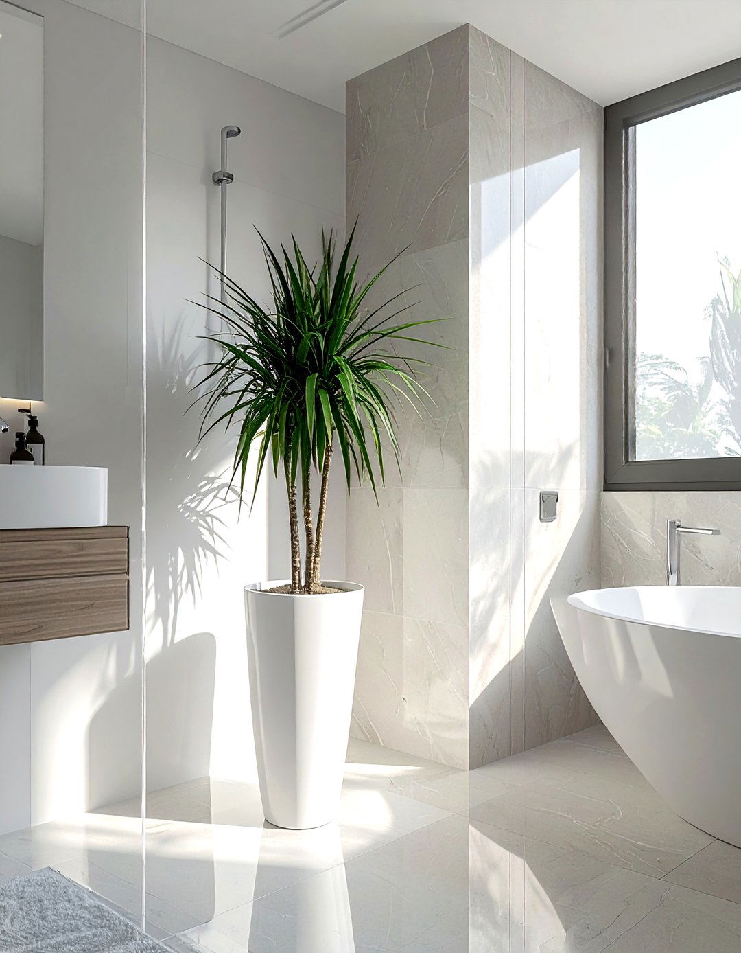 Dracaena in bathroom corner - 30 bathroom plant accent ideas