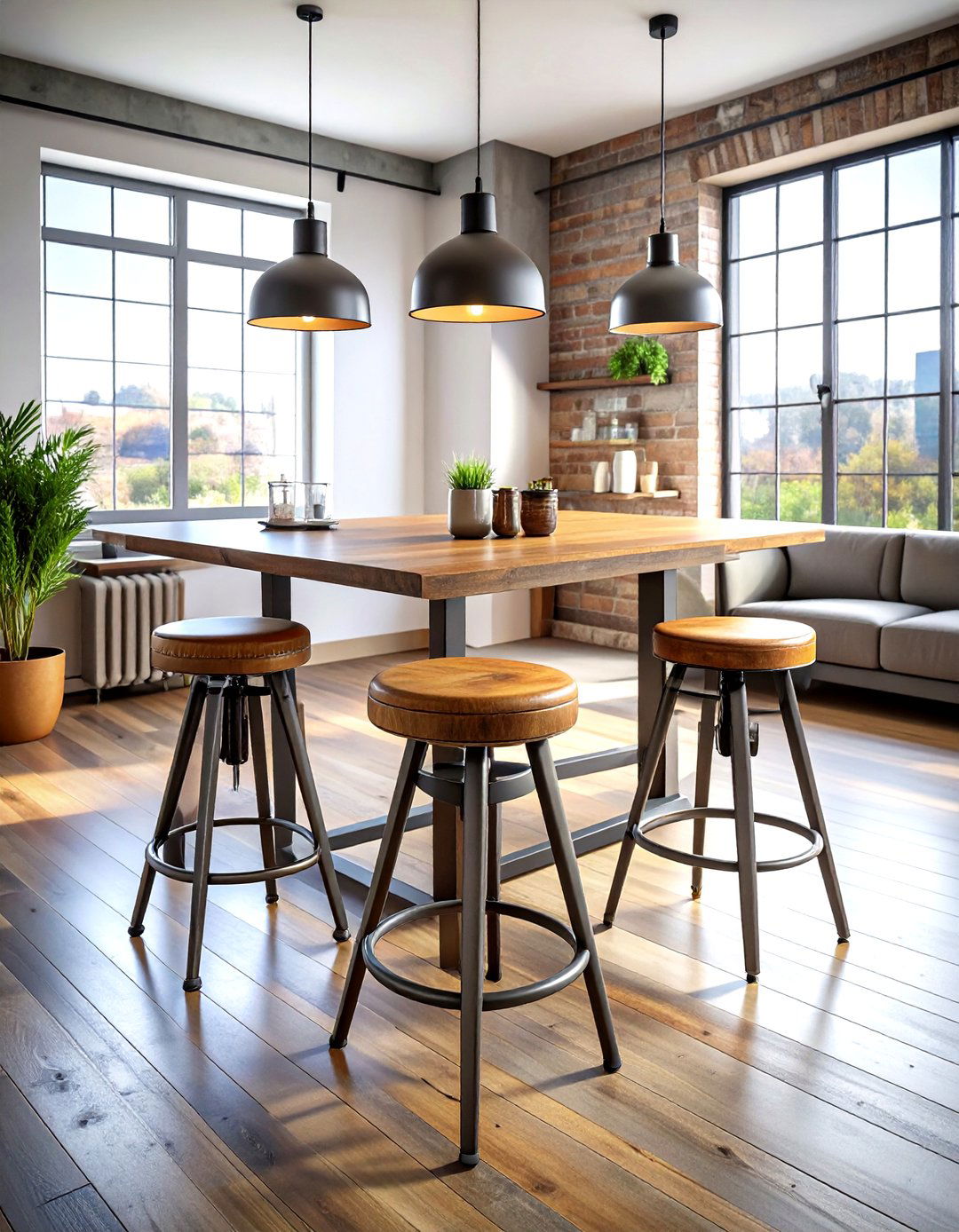 Drafting stool seating - 30 living room industrial furniture ideas