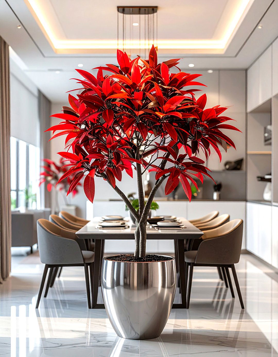Dragon Tree in Modern Dining Room - 30 dining room indoor plant ideas