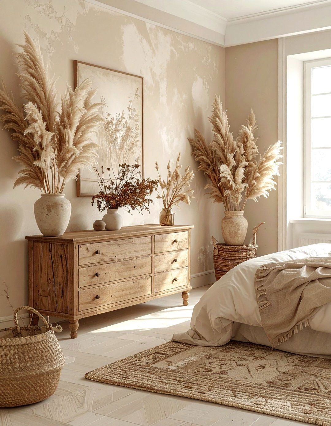 Dried Floral Decor Bedroom - 30 rustic beige bedroom ideas