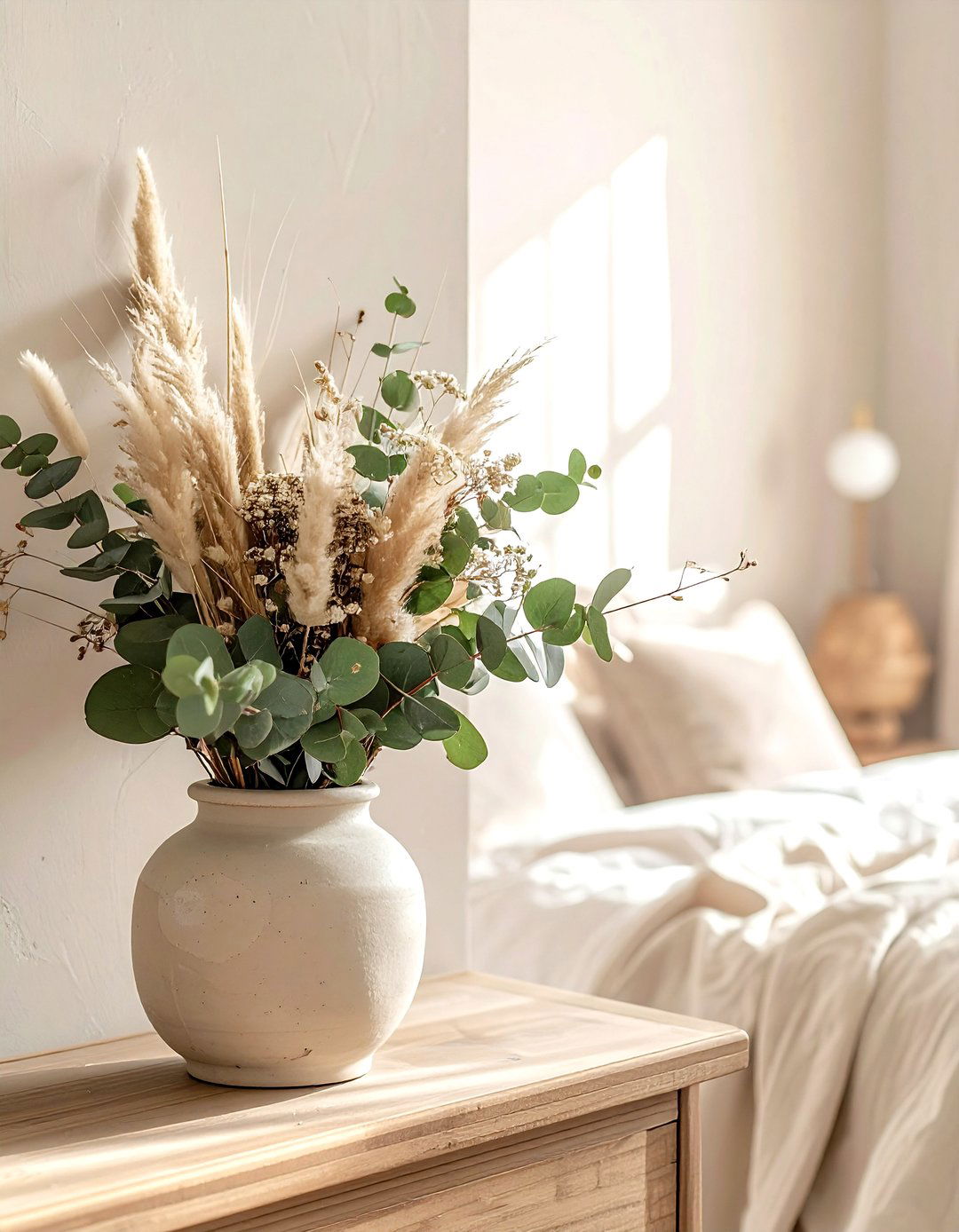 Dried Flower Arrangement - 30 bohemian beige bedroom ideas