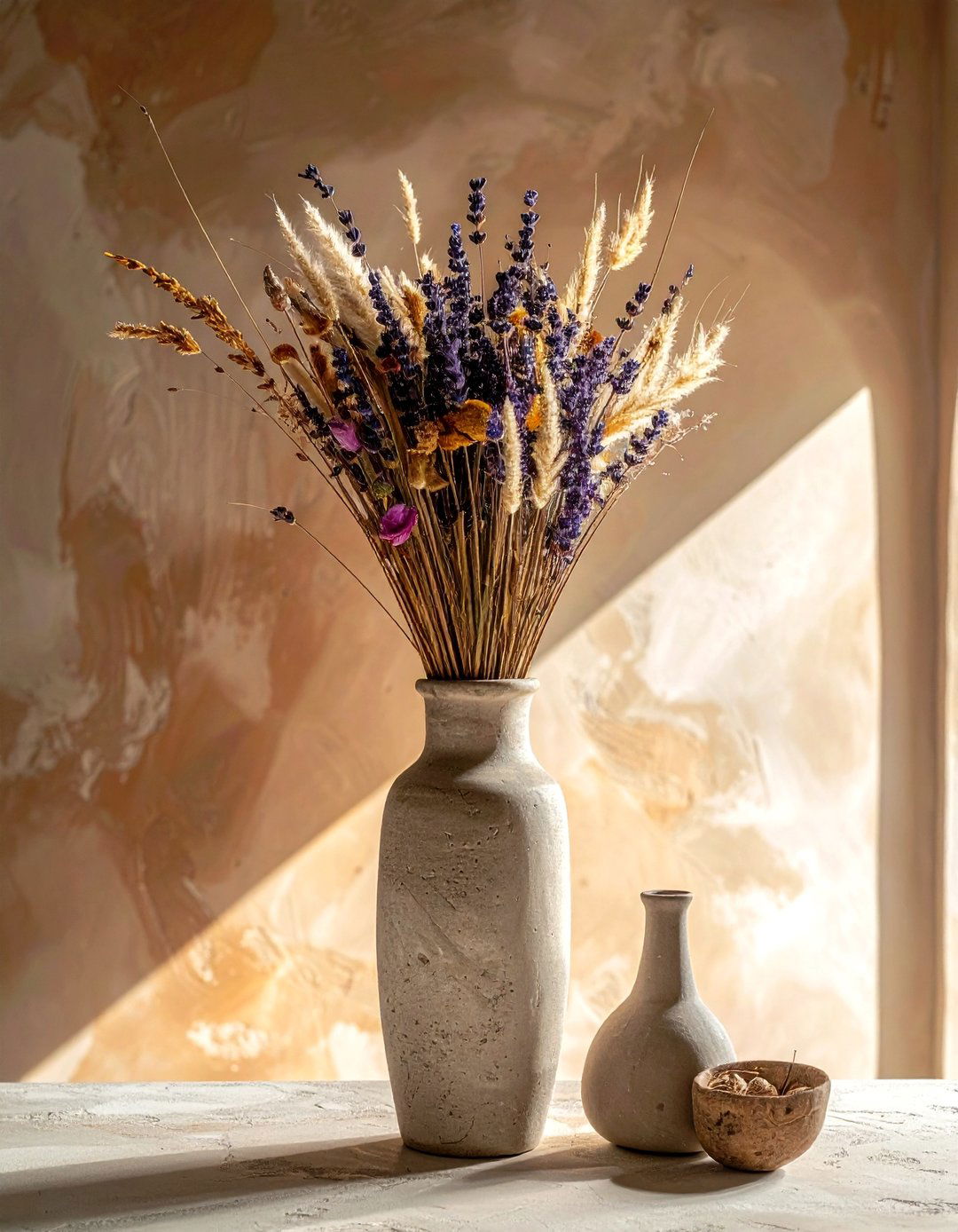 Dried Flower In Tall Stoneware - 30 tall centerpiece dining ideas