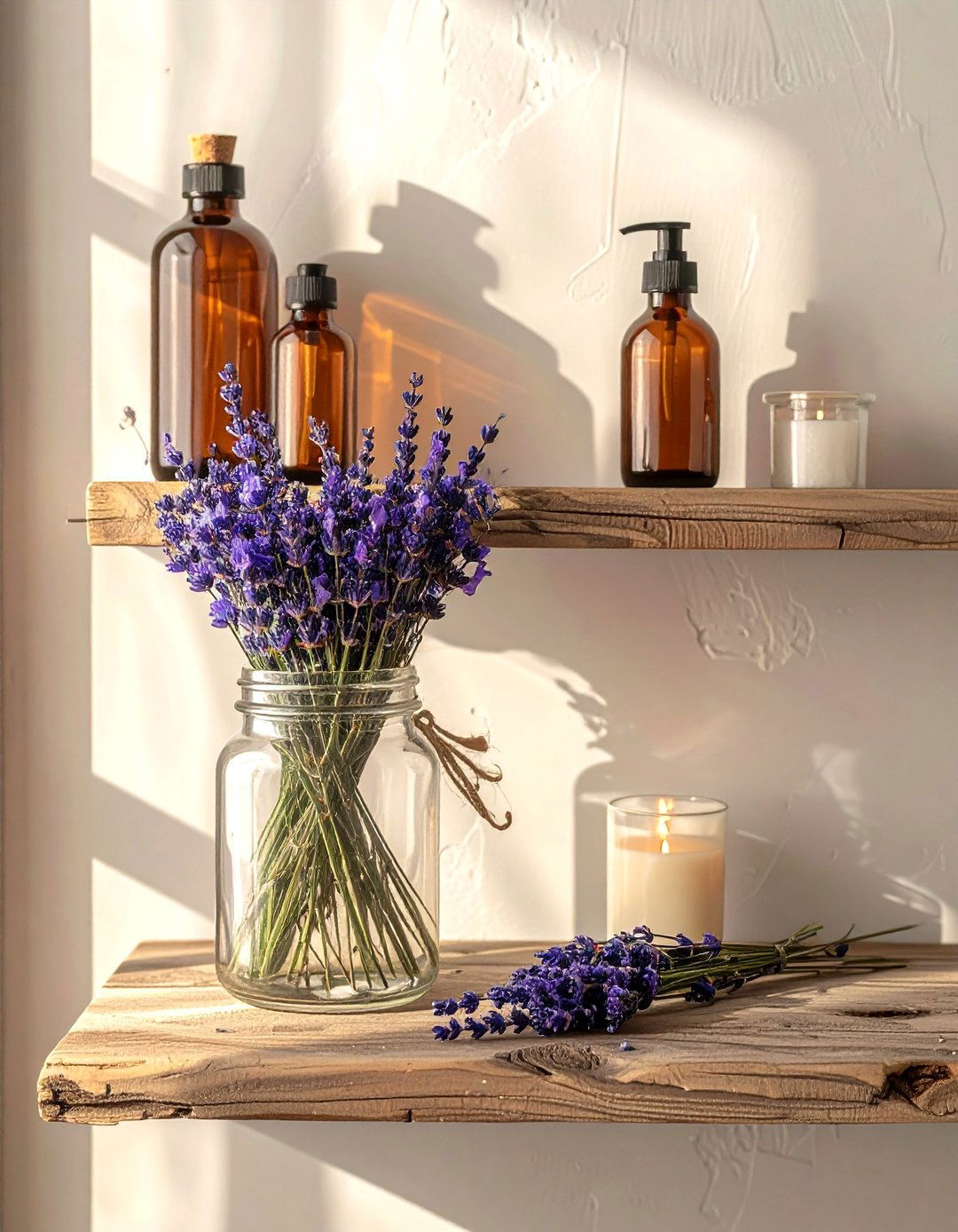 Dried Lavender In Glass Jar - 30 bathroom flower arrangement ideas