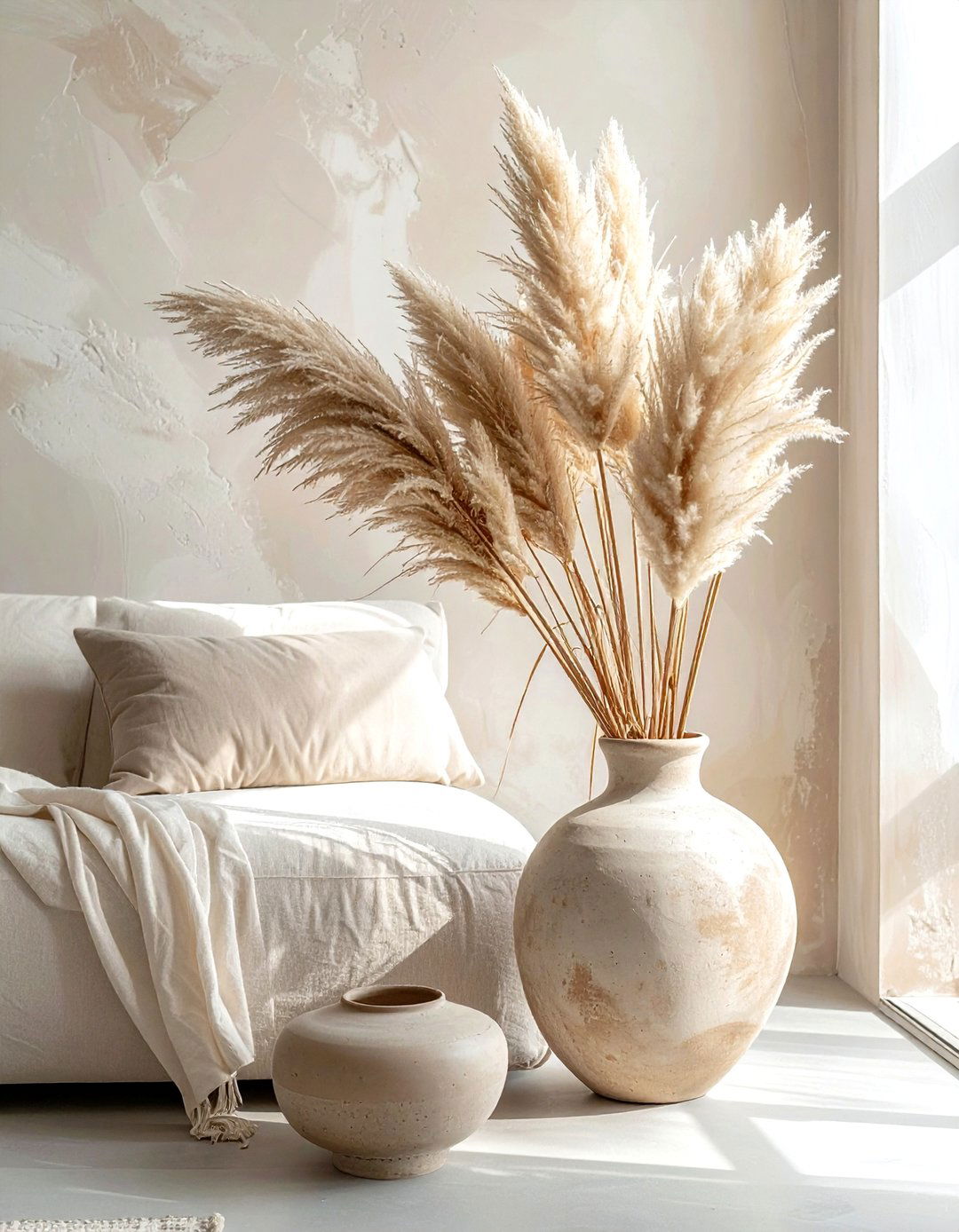 Dried Pampas Grass Arrangement - 30 soft minimalist bedroom ideas