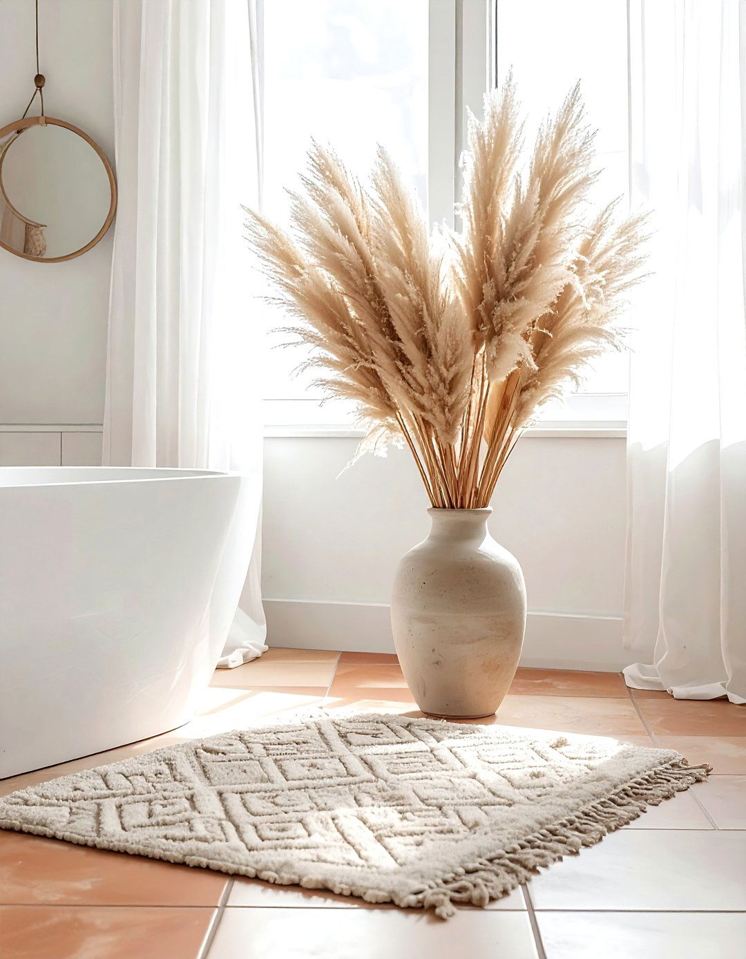 Dried Pampas Grass In Floor Vase - 30 bathroom flower arrangement ideas