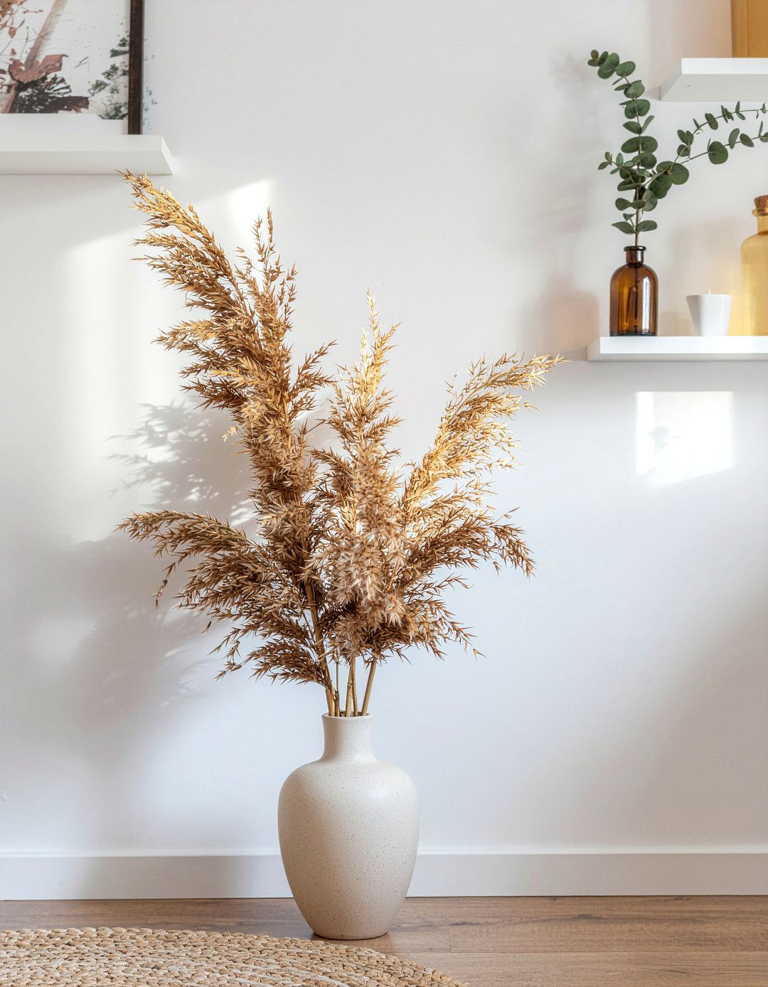 Dried floral decor living room - 30 scandinavian living room ideas