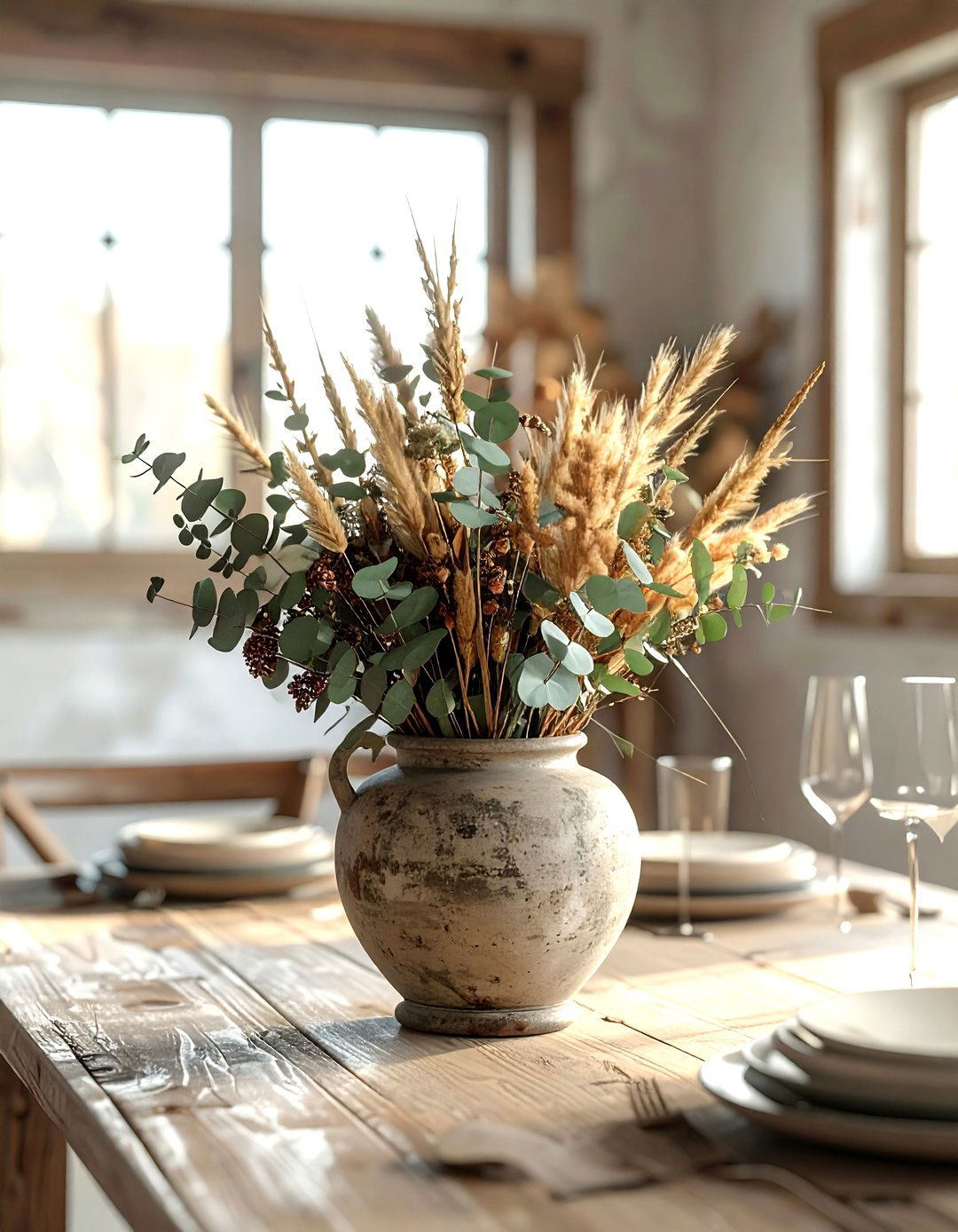 Dried flower arrangement - 30 French farmhouse dining room ideas