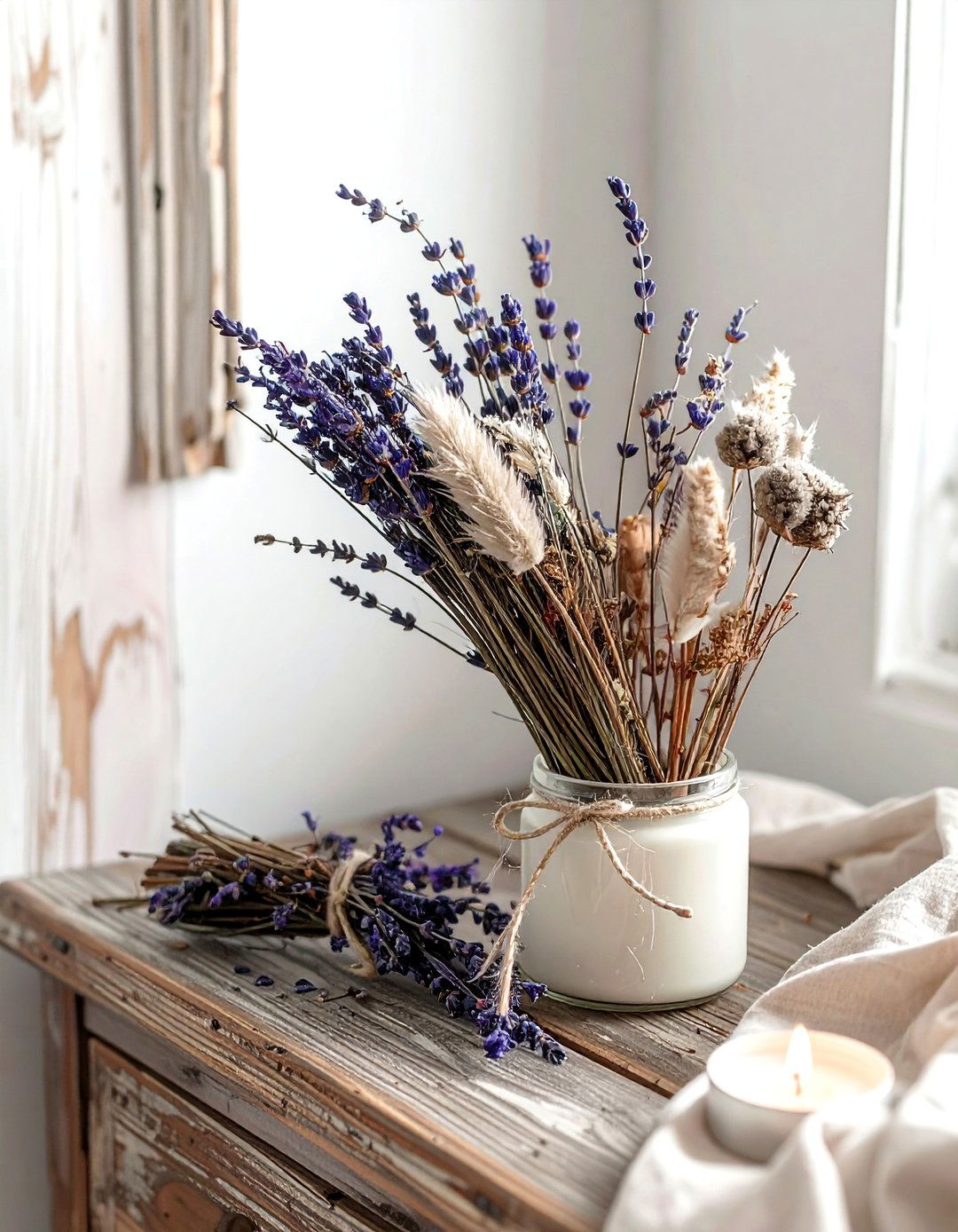 Dried flower candle arrangement - 30 candle arrangement ideas