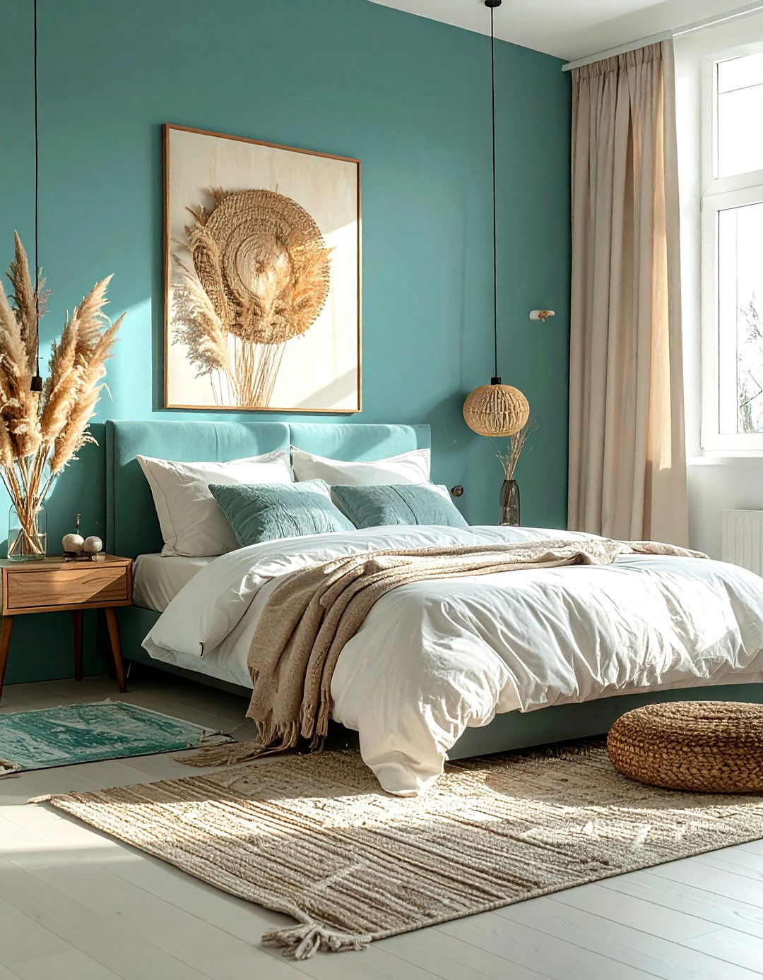 Dried pampas grass bedroom - 30 bohemian teal bedroom ideas