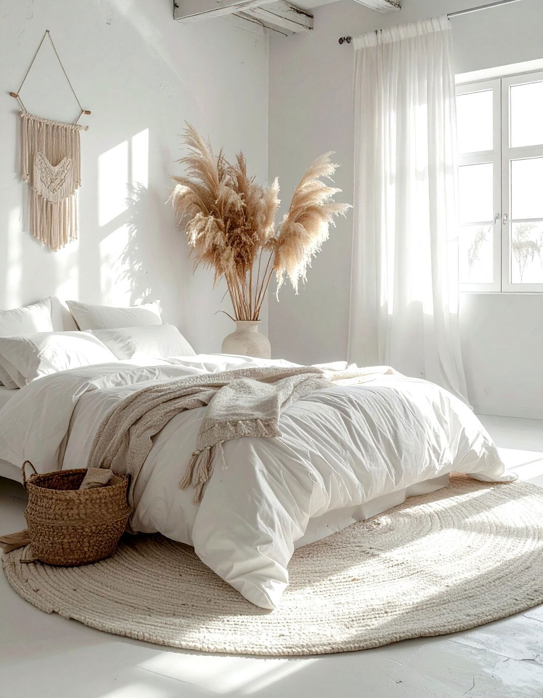 Dried pampas grass decor - 30 bohemian white bedroom ideas