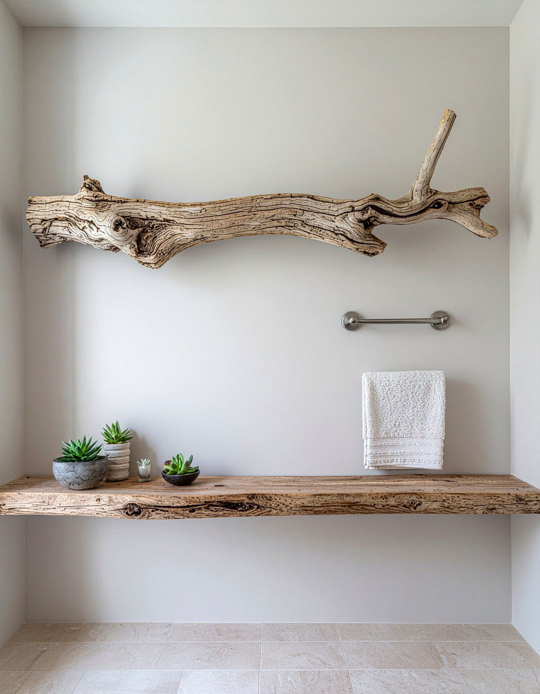 Driftwood Bathroom Accent - 30 nature-inspired bathroom ideas