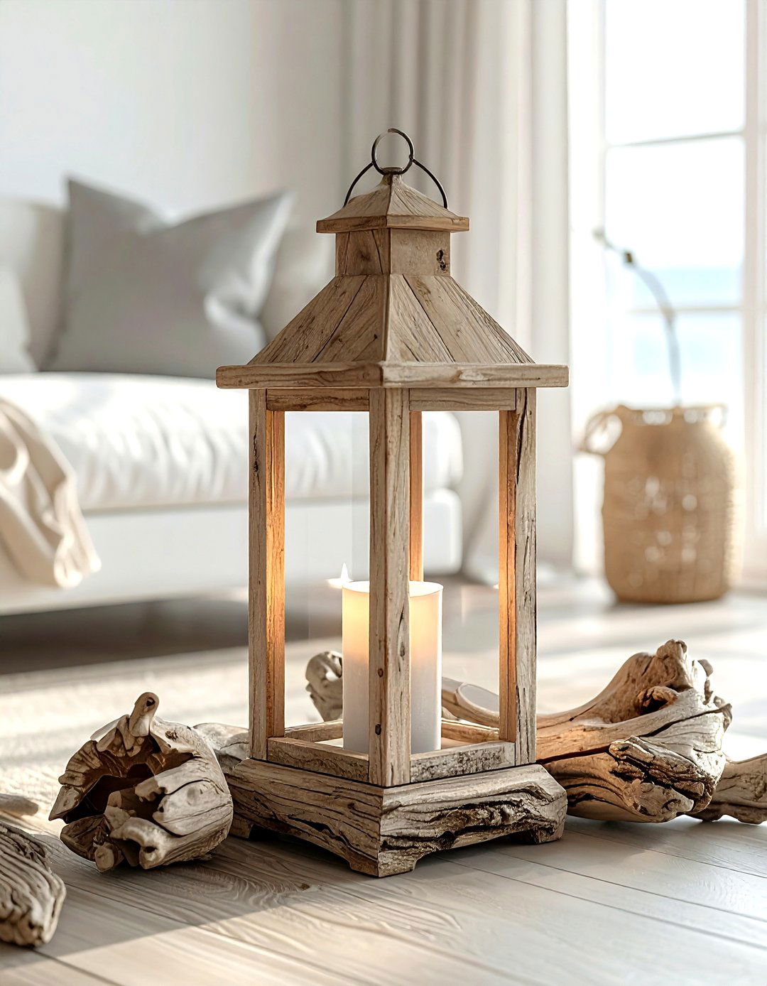Driftwood Beach Style Lantern - 30 living room candle lanterns