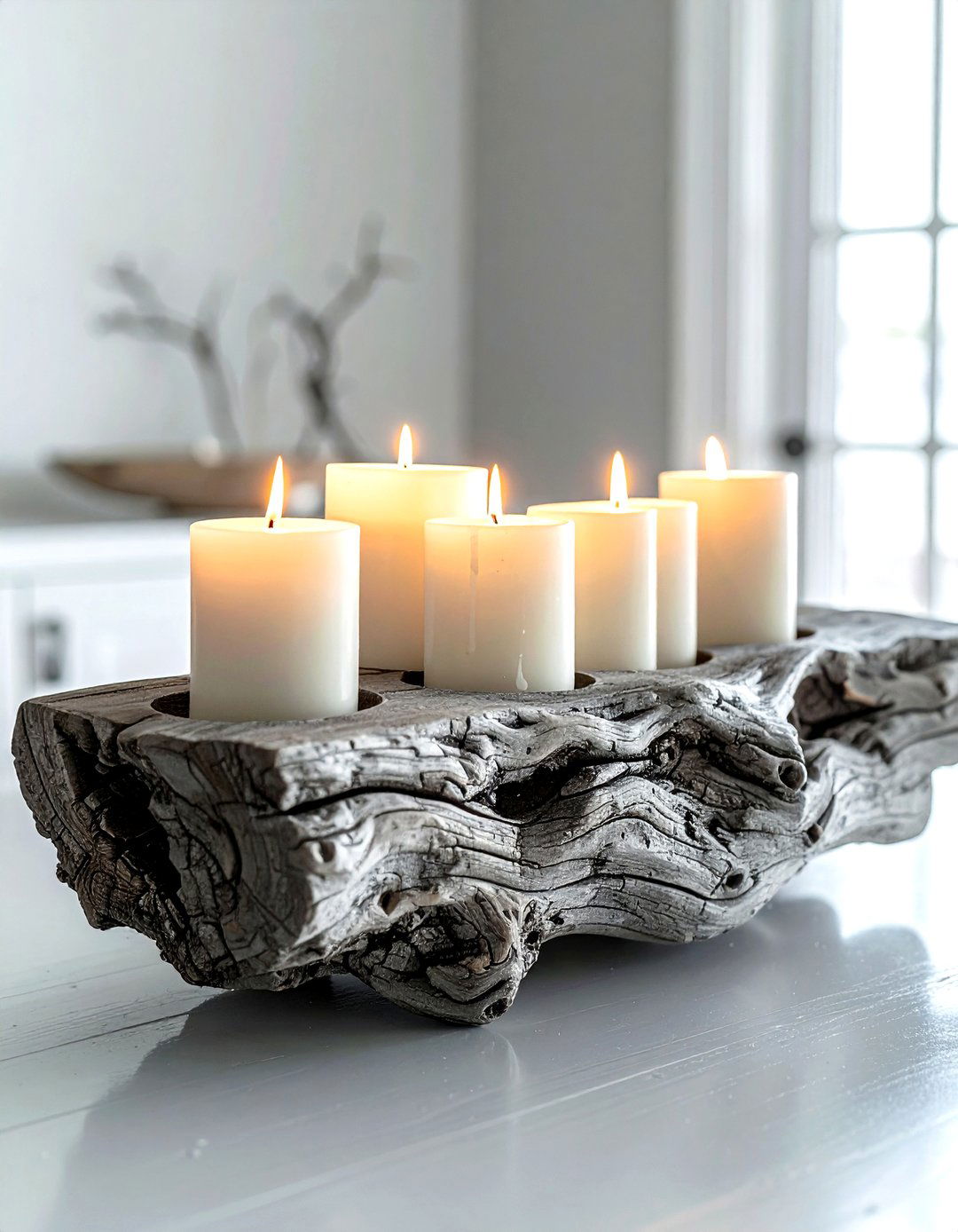 Driftwood Candle Holder - 30 candle decor ideas