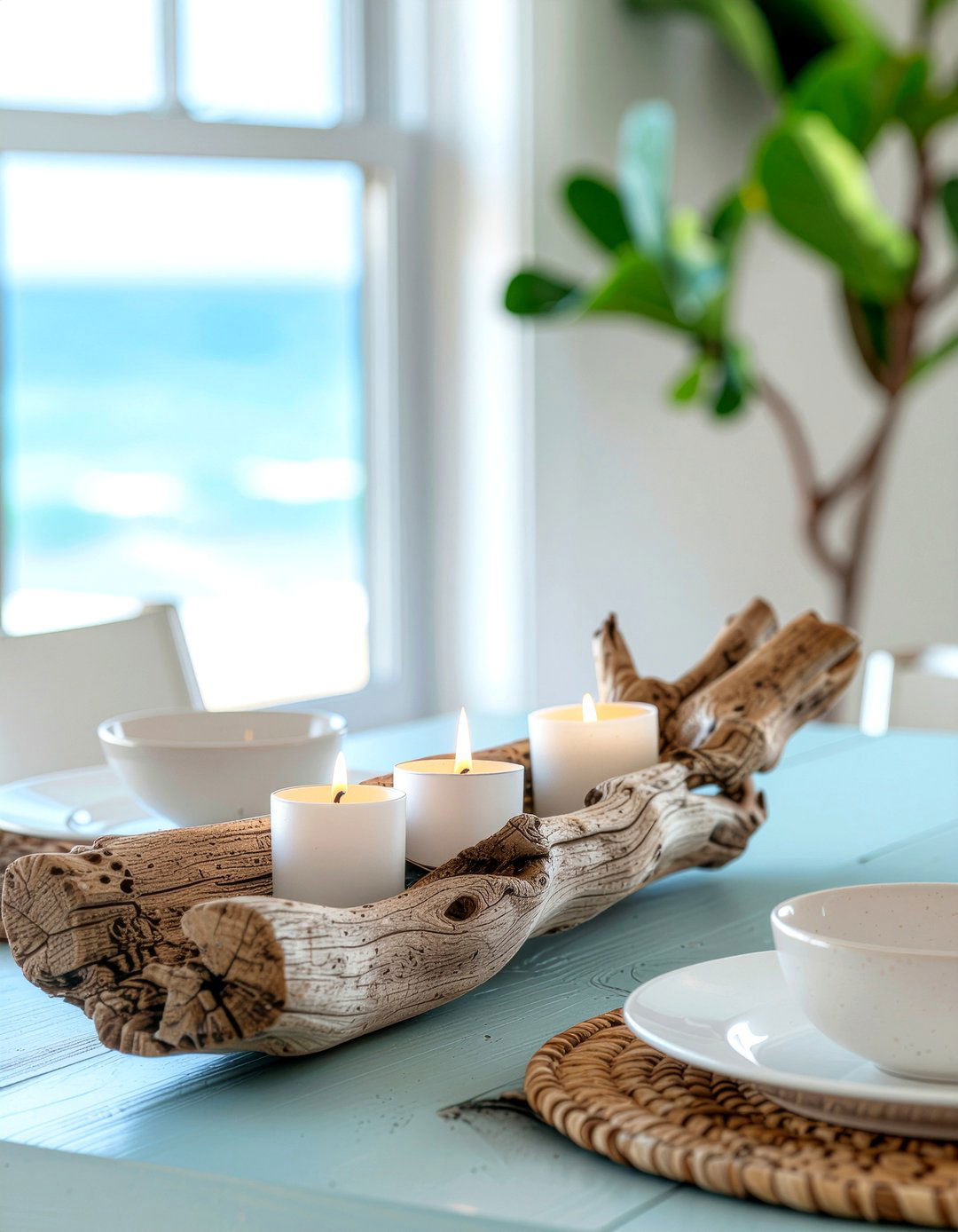 Driftwood Candle Holder - 30 candle centerpiece dining ideas