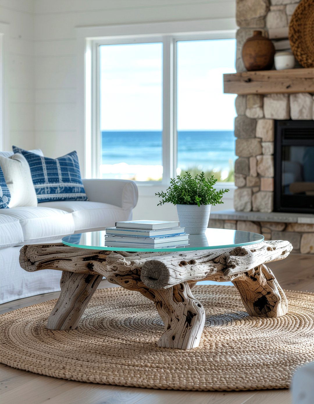 Driftwood Coffee Table - 30 coastal living room ideas