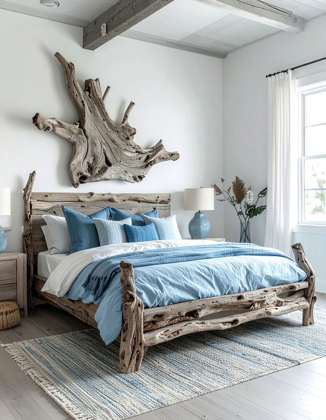 Driftwood bedroom decor - 30 coastal blue bedroom ideas