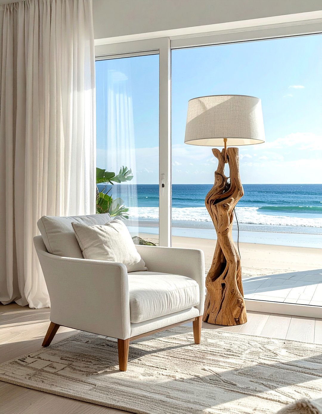 Driftwood floor lamp - 30 living room reclaimed furniture ideas