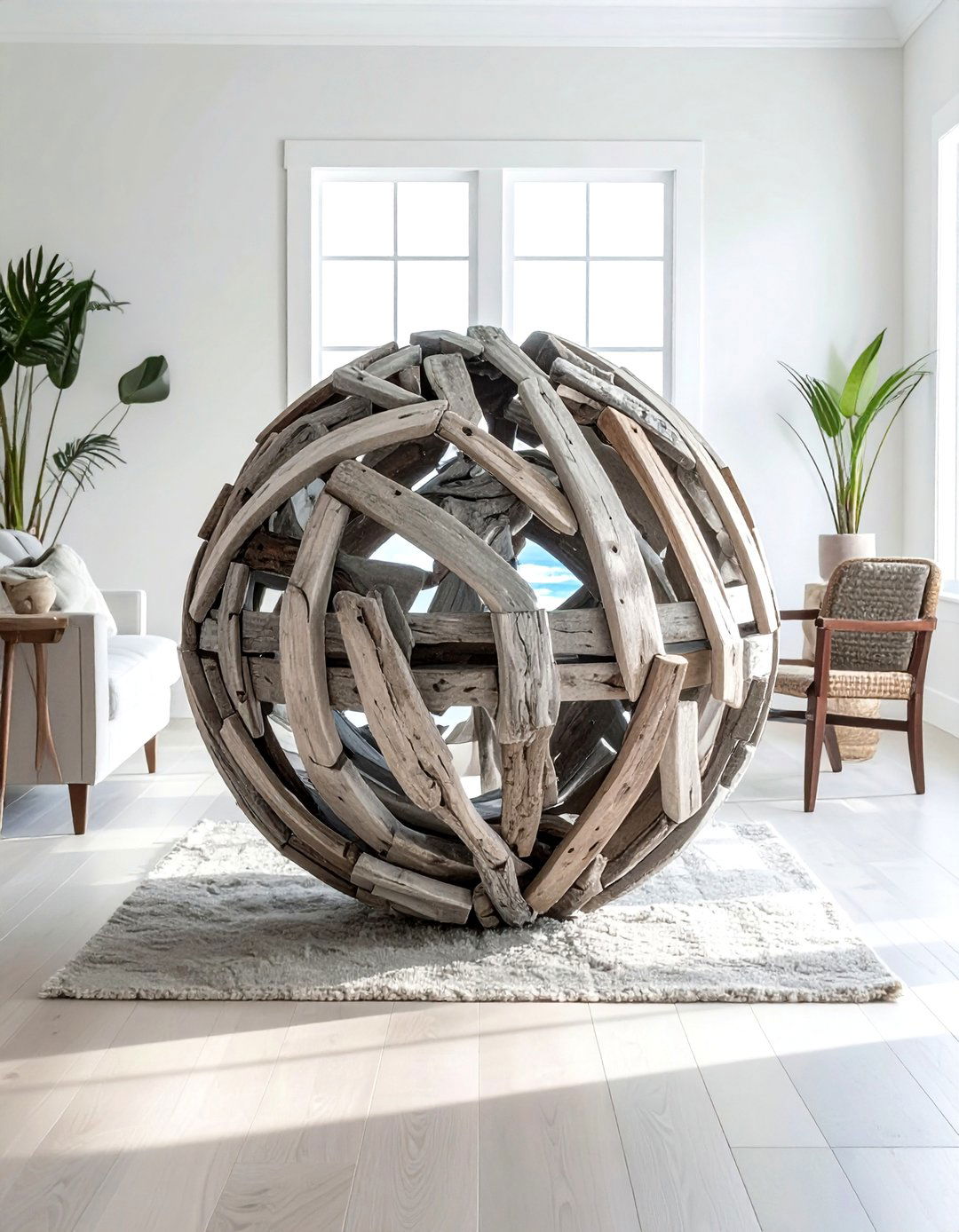 Driftwood orb sculpture - 30 sphere decor ideas