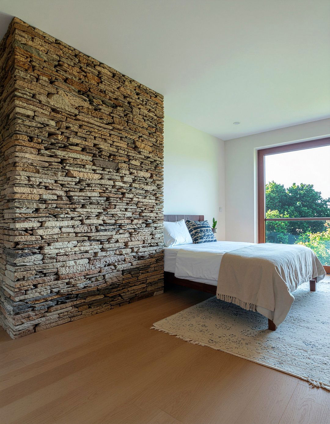 Dry stack stone wall - 30 bedroom stone wall ideas