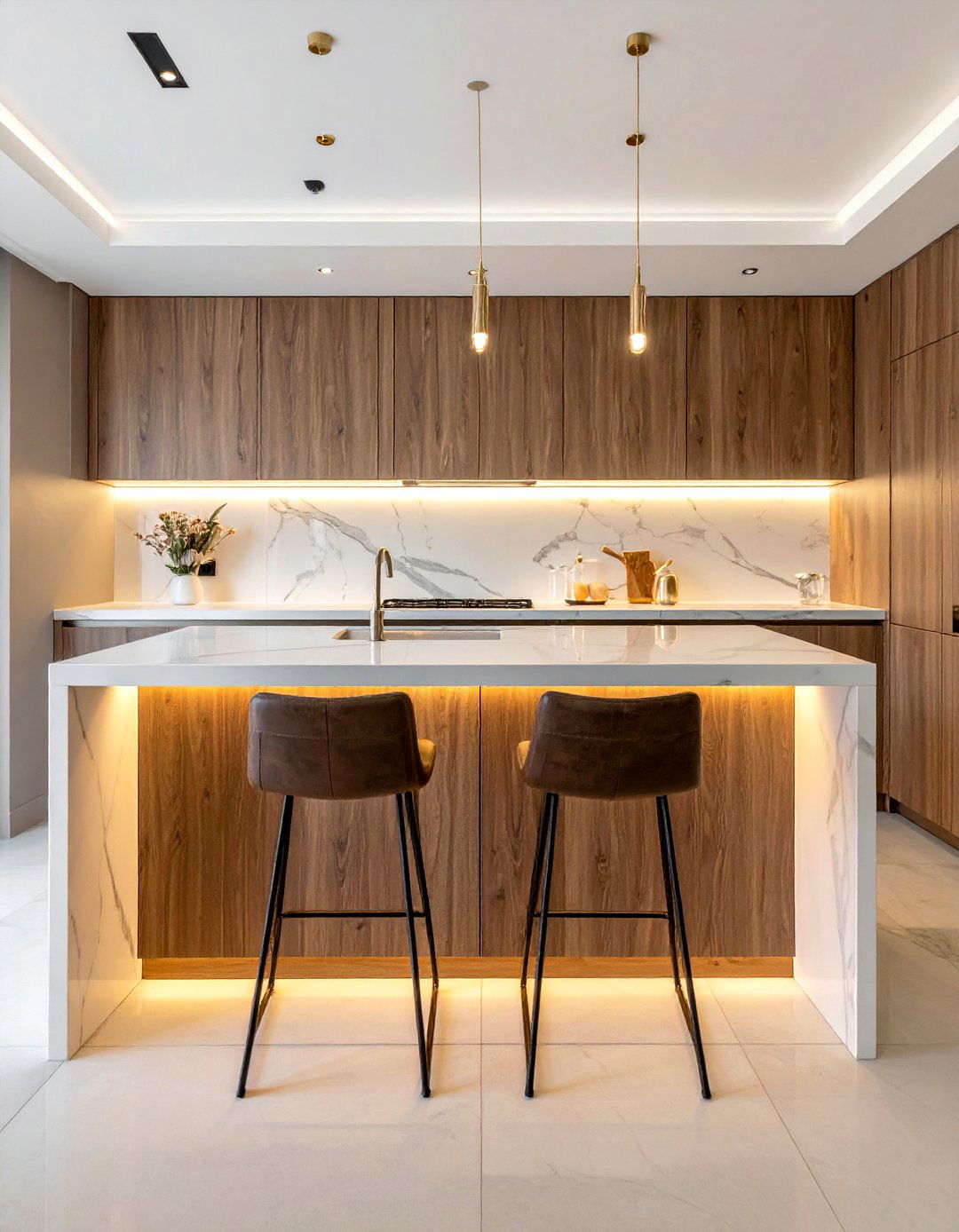 Dual Breakfast Bar Stools - 30 symmetrical kitchen ideas