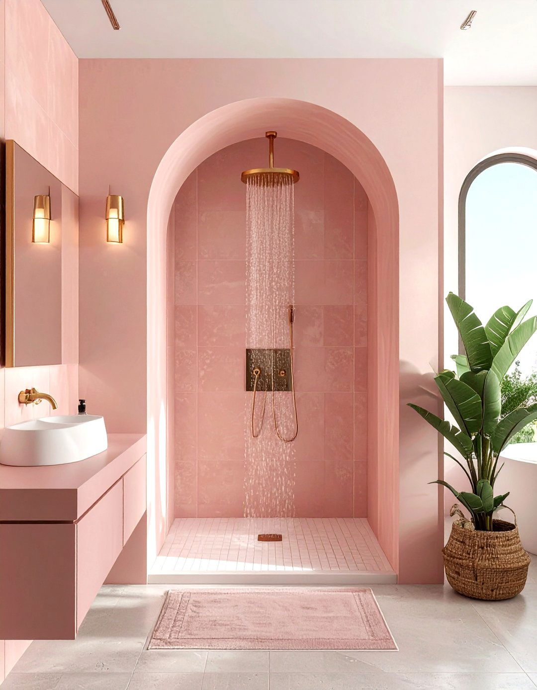 Dusty Pink Arch Shower - 30 dusty pink bathroom ideas